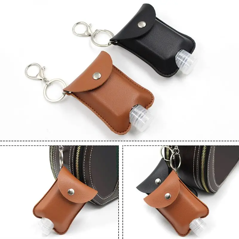

Portable Faux Leather Keychain Holder for 20ml Hand Sanitizer Refillable Bottle