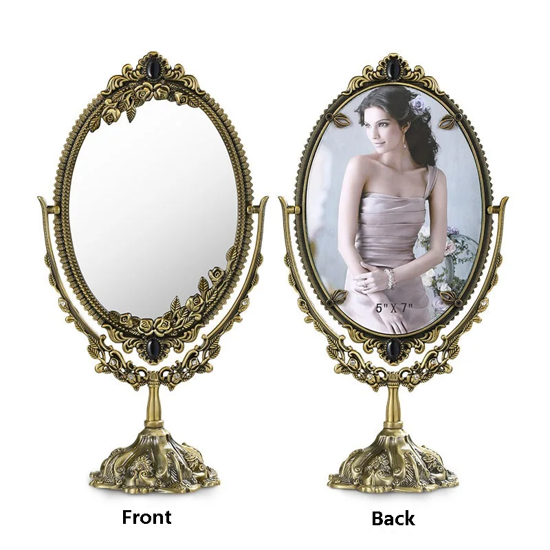 

Vintage Desktop Makeup Mirror Double Side European Rotating Home Decor Princess Cosmetic Mirror Frame Decor Table Vanity Mirrors