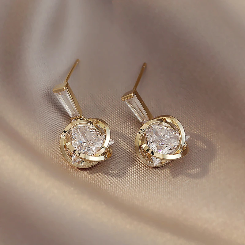 

2021 New 925 Silver Geometry Stud Earrings Trendy Zircon Drop Earrings Bridal Wedding Jewelry Elegant Women Hoop Earring