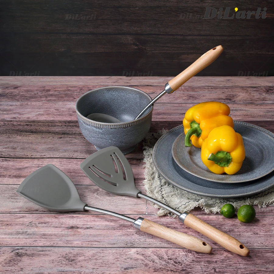 Силиконовые Кухня посуда с деревянной ручкой Пособия по кулинарии ручка из