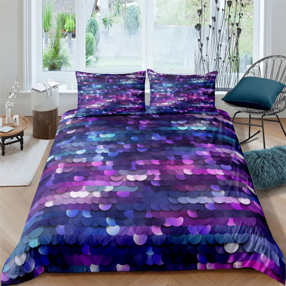 

Fish Scales 3D Print Bedding Set Colorful Mermaid Scale Quilt Duvet Cover Sets Pillowcase Queen King Size Kids Girls Dropship