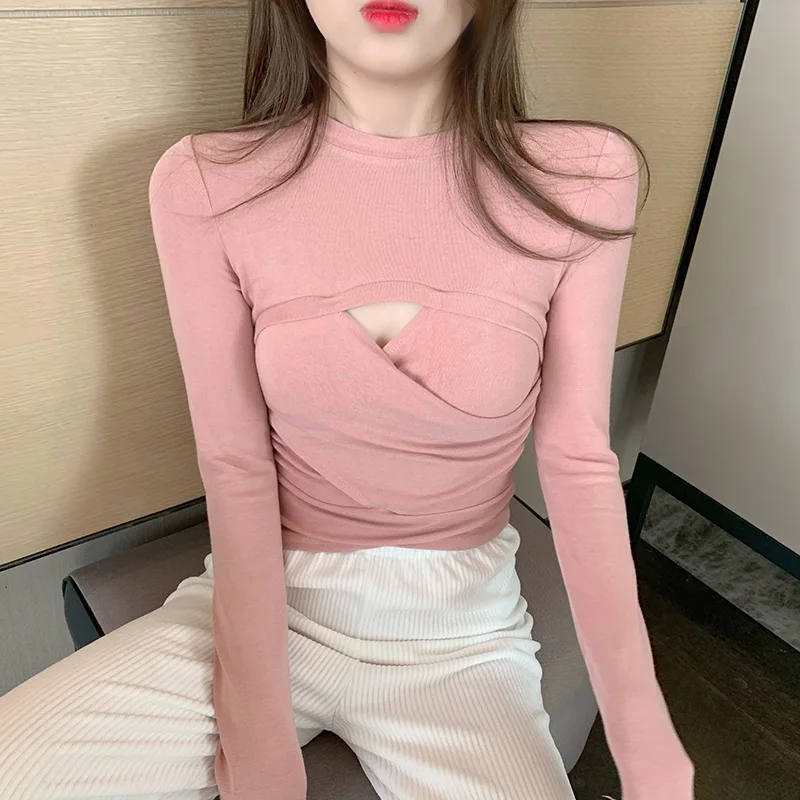 

2021 Spring and Autumn New Western Chic Hong Kong Style Top Design White Bottoming Shirt for Women Inner Wear Long Sleeve