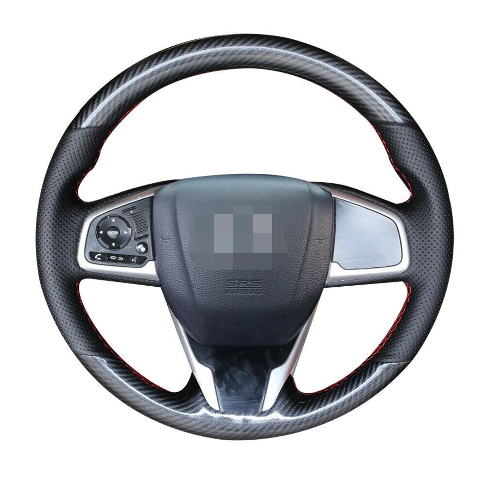 

Чехол для руля из углеродного волокна и кожи с отверстиями для Honda Civic