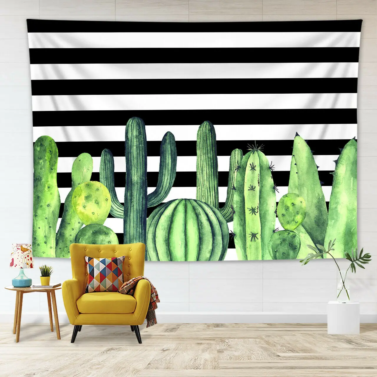 

Black White Strips Cactus Tapestry Wall Hanging for Living Room Bedroom Dorm
