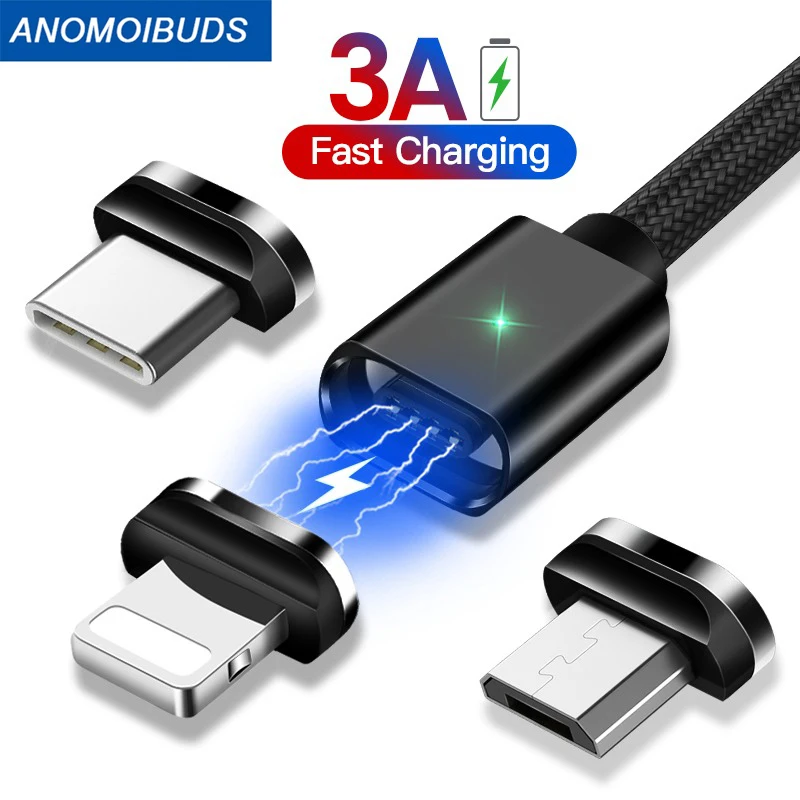 

Magnetic Micro USB Cable For iPhone 12 Xiaomi mi Fast Charging Data Wire Cord Magnet Charger USB Type C 3m Phone Cable