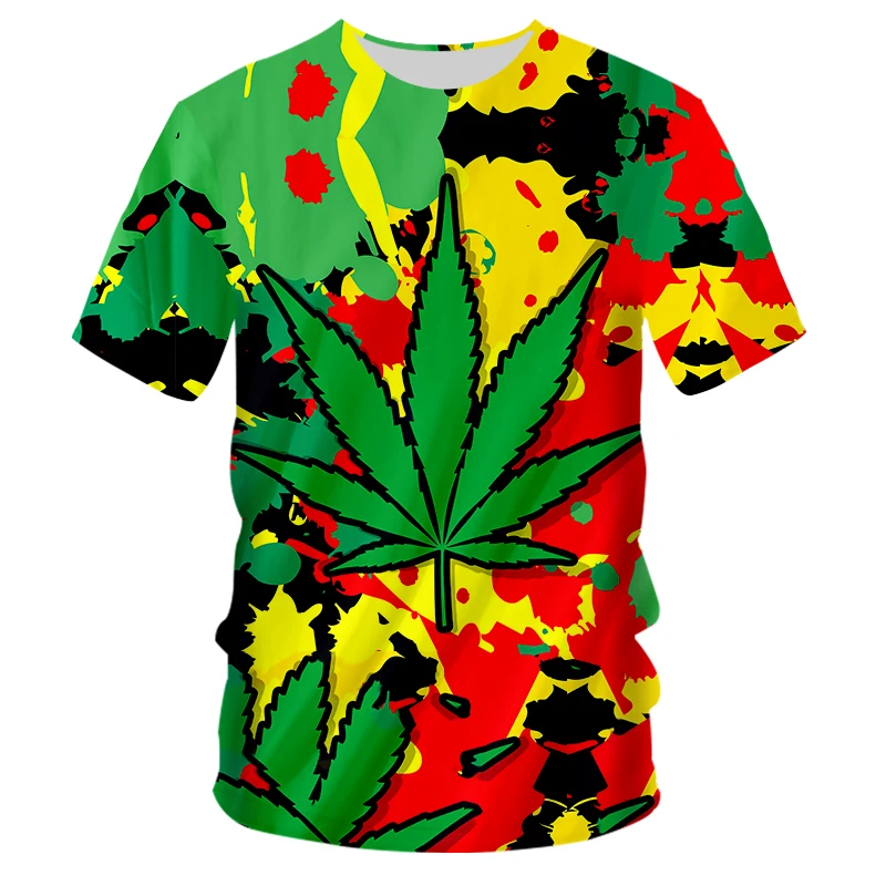 

Summer Men T-shirt 3D Natural Weeds Fresh Green Leaves Colorful Fashion Round Neck Top Oversized Tshirt