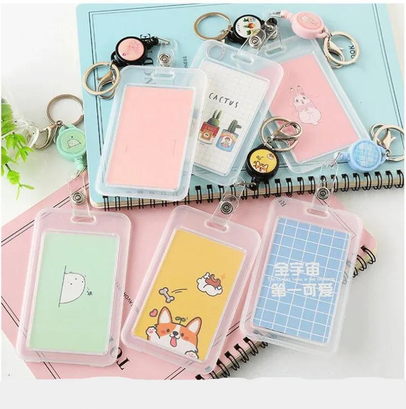 

Simple Cartoon PVC Transparent Badge Holder, Bus Card Holder, Bank ID Holder, Retractable Keychain, Lanyard, ID Holder, Keychain