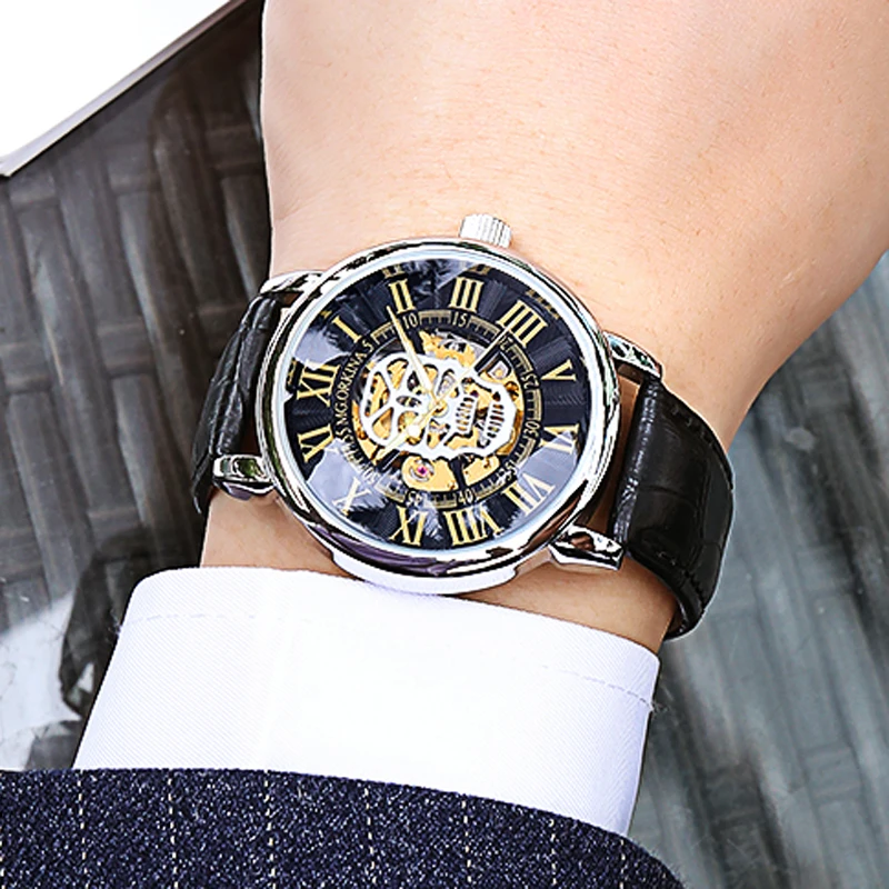 New Number Military Design Bezel Gold Men's Watches Top Brand Luxury Steampunk Clock Men Skeleton Automatic Mechanical | Наручные