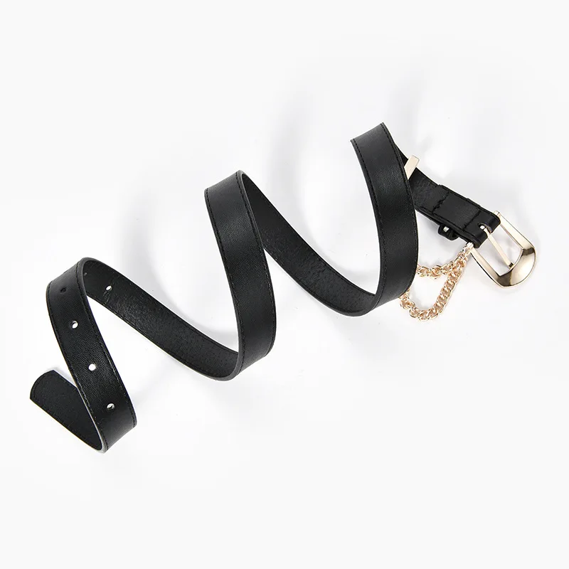 

Faux Leather Alloy Pin Buckle Women Inlaid Chain Leather Belt Chain Decorative Waist Belt Jeans Waistbands 1PCS Solid Color