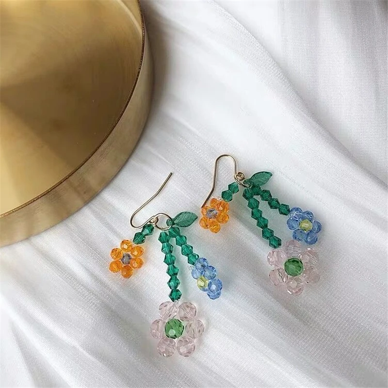 

Retro 2020 Korea Spring Handmade Braided Colorful Crystal Bead Fruit Flower Long Tassel Drop Earrings for Women Jewelry Gifts