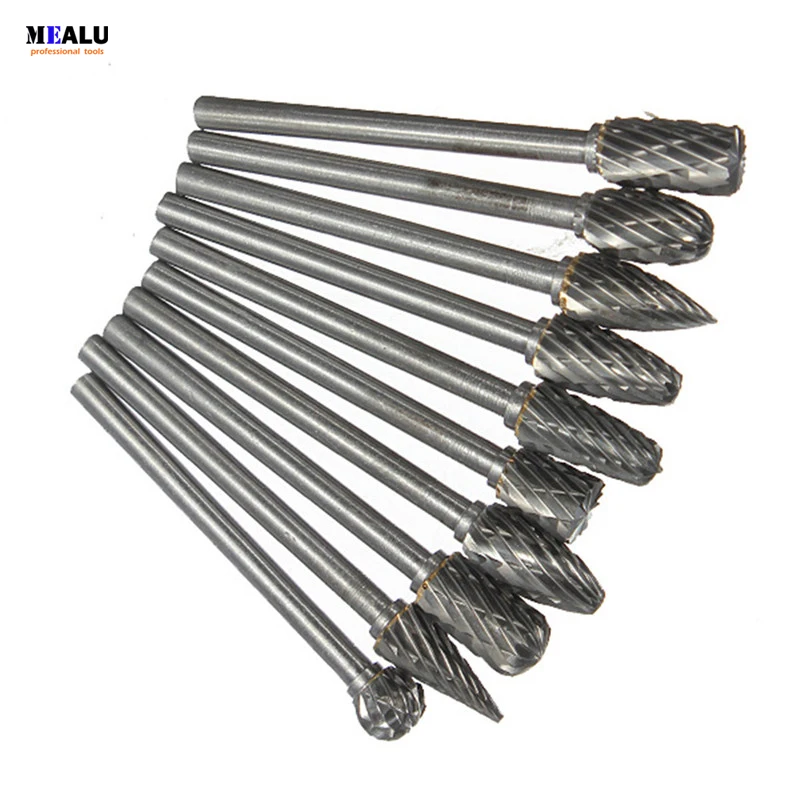 

10Pcs/Set 1/8 Tungsten Carbide Burr Set 3mm Rotary Cutter Files CNC Engraving CED 6mm With Box for SD 3mm Best Price