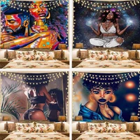 afro african american woman wall hanging tapestry black art couple love meditation hip hop girl background cloth corridor bedroo