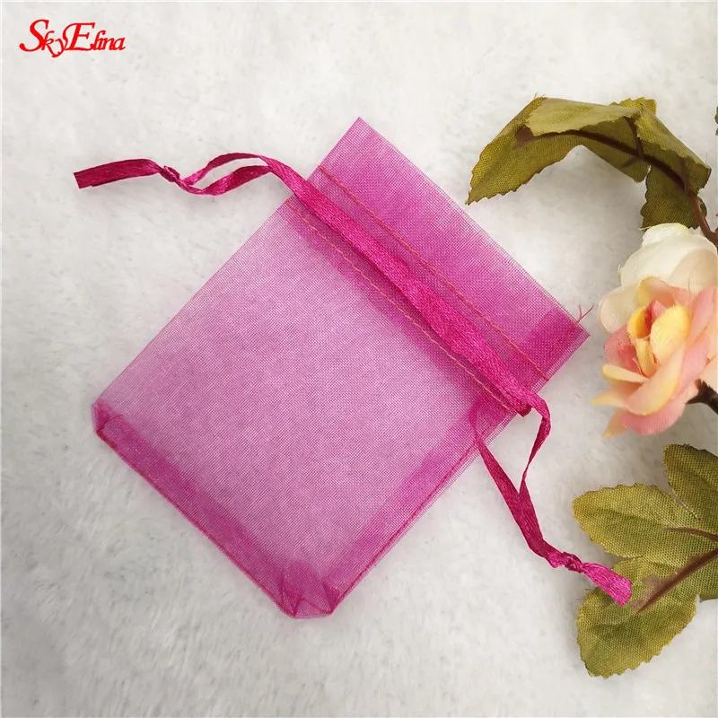 Rose red 50 шт. 7x9 9x12 10x15 13x18 СМ Сумки из Органзы Упаковка Ювелирных Изделий Сумки Свадьба Украшения Drawable Сумки Подарочные Пакеты 5Z - Цвет: Rose red