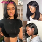 Короткие фронтальные парики на сетке Боб, парики из человеческих волос на сетке спереди для черных женщин, предварительно выщипанные 4 шт. парики на сетке спереди, малазийские прямые волосы без повреждений