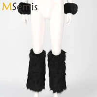 winter fashion women boot covers with cuffs sets warm furry faux fur leg warmers wrist sleeve japanese knee sleeve leg cover