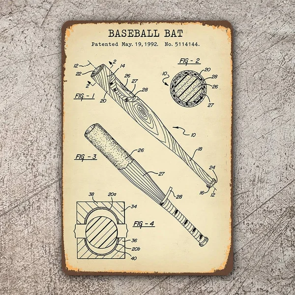 

Baseball Bat Blueprint Retro Metal Sign Vintage / Man Cave / Bar / Pub