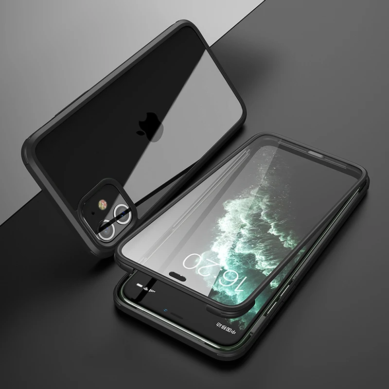 Двухсторонний чехол из закаленного стекла для iPhone 11 X XR XS Max с полной защитой