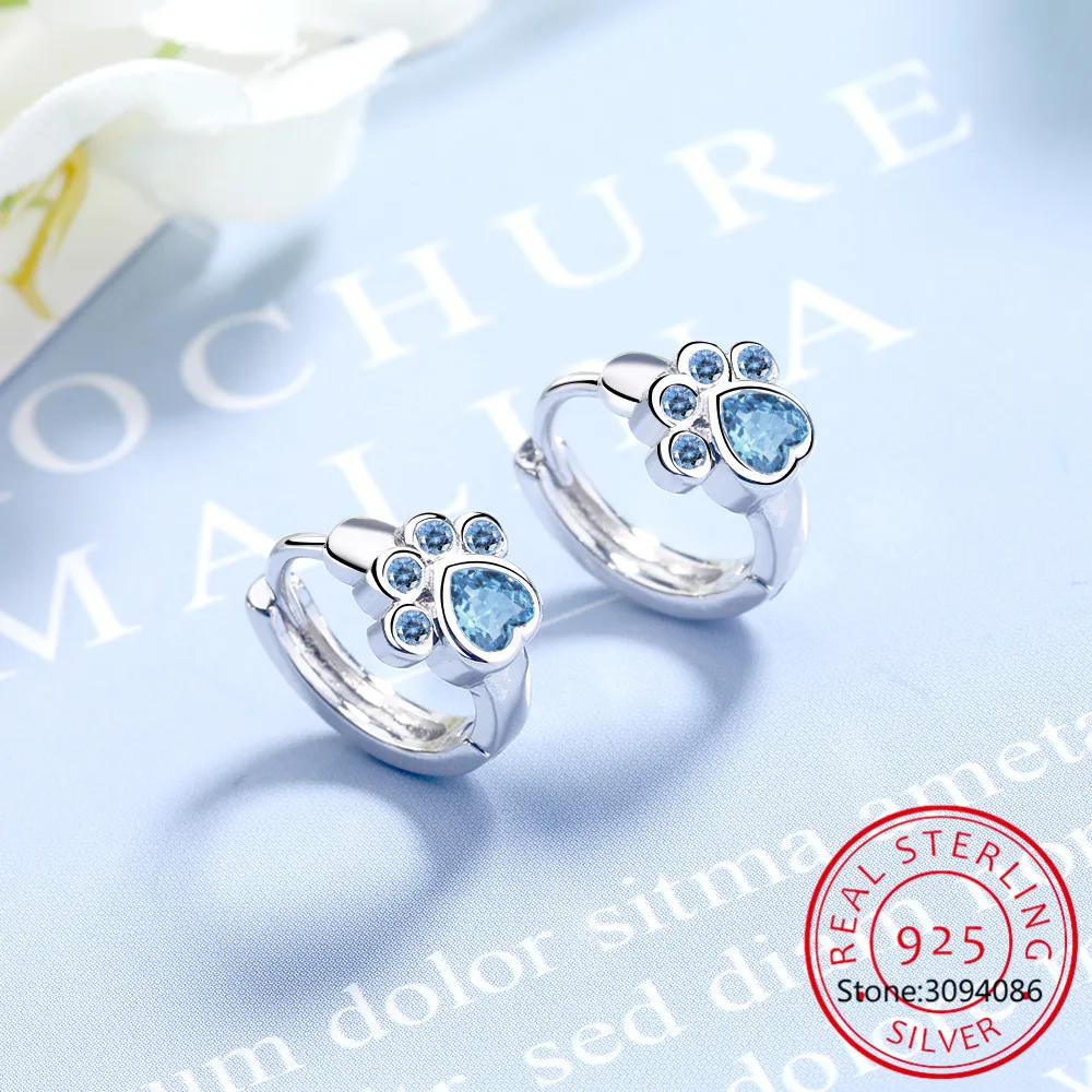 

Baby Princess 925 Sterling Silver Blue Crystal Cute Pet Ear Button Cat Hoop Earrings For Child Girls Women Loop Earring Jewelry