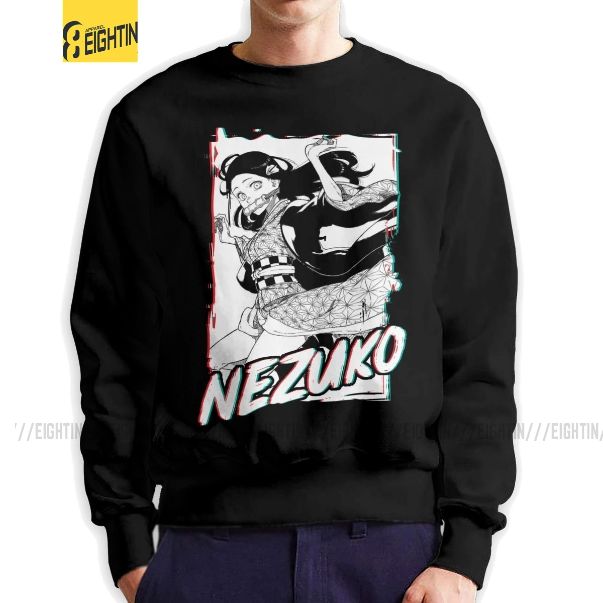 Мужские толстовки Kamado Nezuko из чистого хлопка пуловер с круглым вырезом и принтом