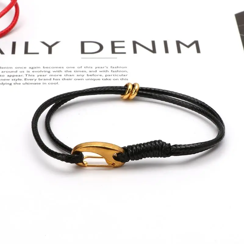 

Nautical Metal Hook Silk String Wax Rope Bracelet for Men Fashion Jewelry 45BC