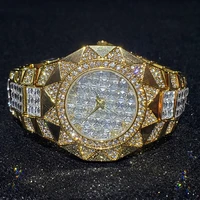 hip hop missfox mens watches lab diamond 18k gold top luxury brand quartz wristwatches steel watch for men jewelry