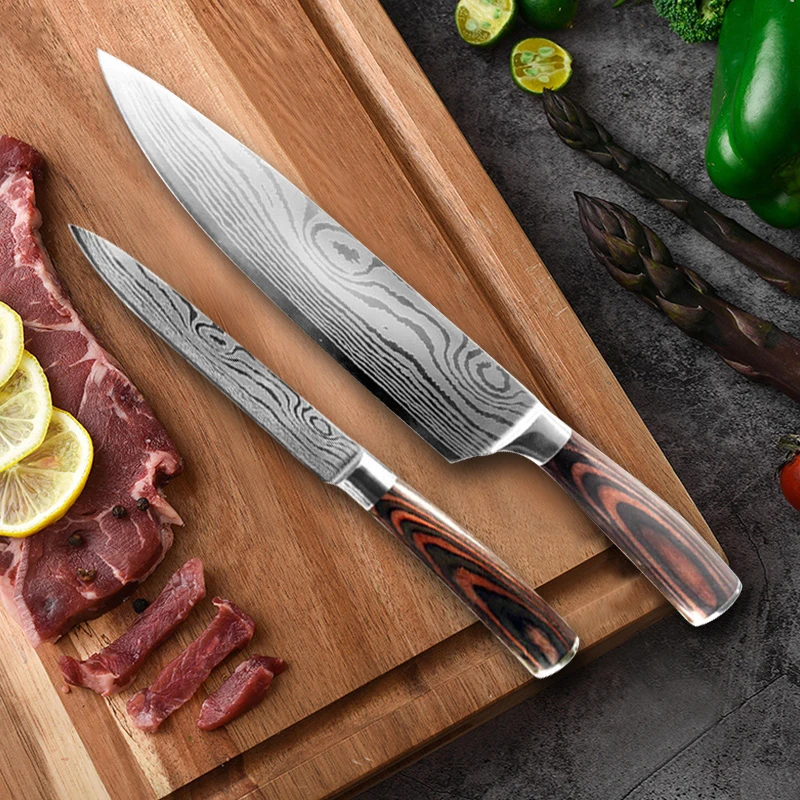 Набор кухонных ножей из дамасской стали 440C японские шеф повары сантоку мясные