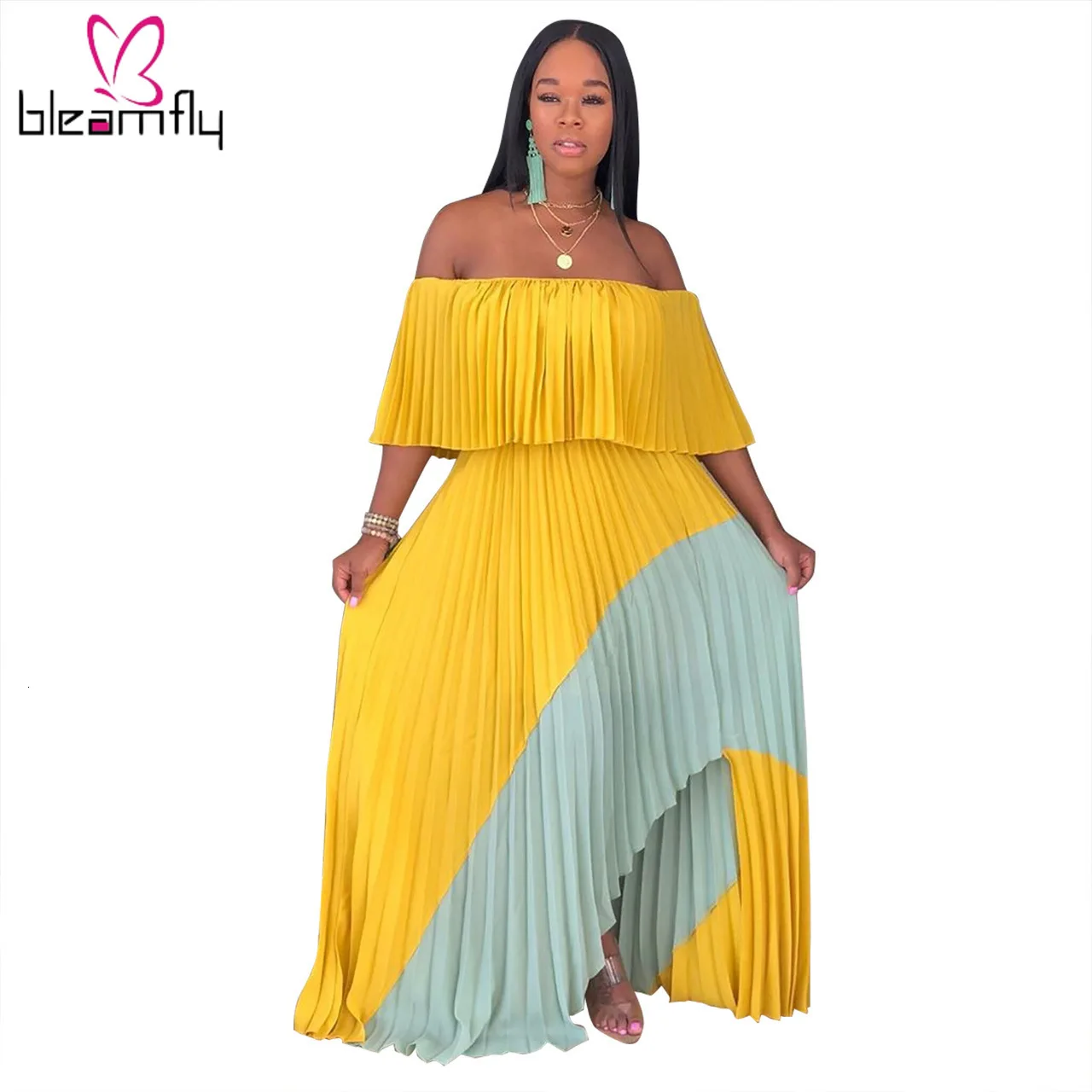 2019 женское летнее платье с вырезом лодочкой и открытыми плечами в стиле пэчворк