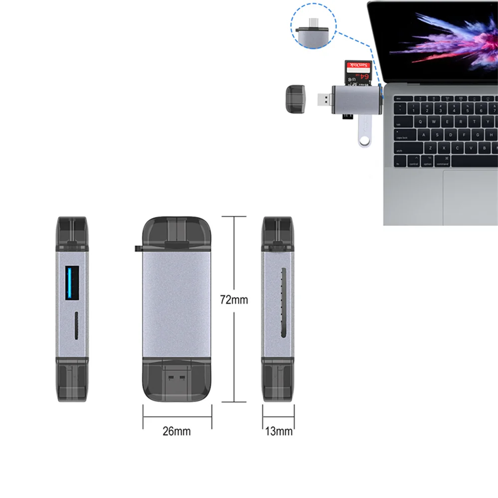 Кардридеры PzzPss OTG 6 в 1 устройство для чтения карт памяти USB Type-C/MicroUSB/USB2.0/TF/SD