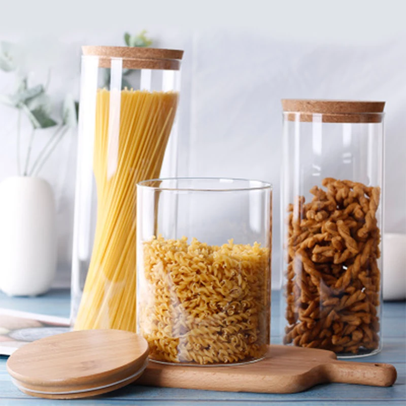

Food Container Bamboo Covered High Borosilicate Food Sealed Glass Tank Kitchen Miscellaneous Grain Storage Boxes