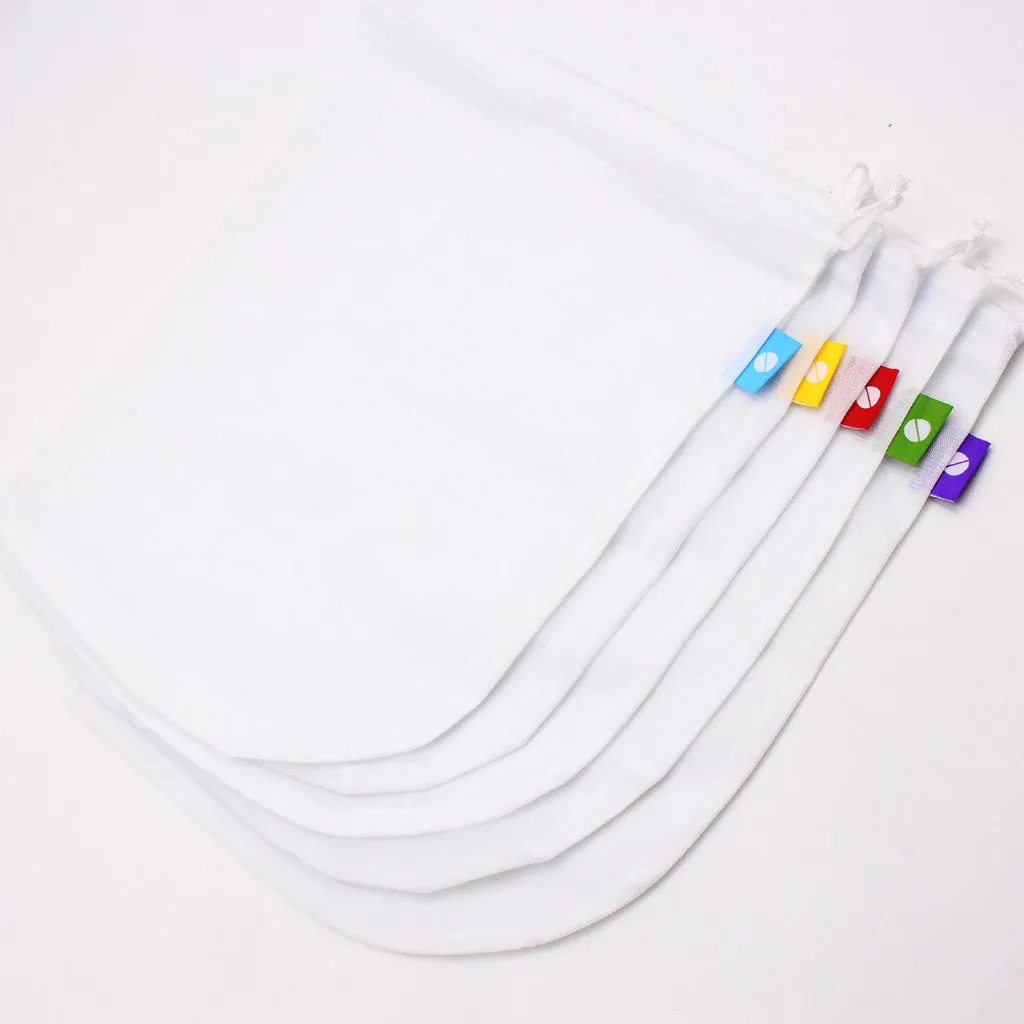 5 шт./компл. белый Многоразовые моющиеся сетчатые мешки для фруктов и овощей