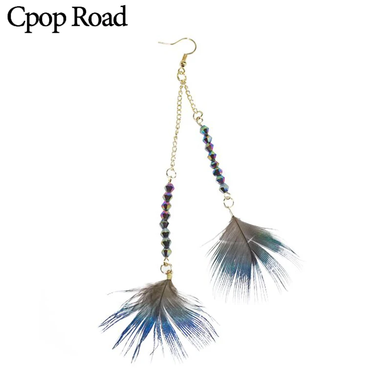 Cpop этнические богемные длинные серьги с перьями павлина модные ювелирные