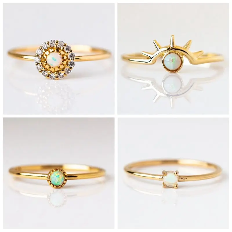 Изящные кольца с огненным опалом для женщин Золотое кольцо обещания из меди пар