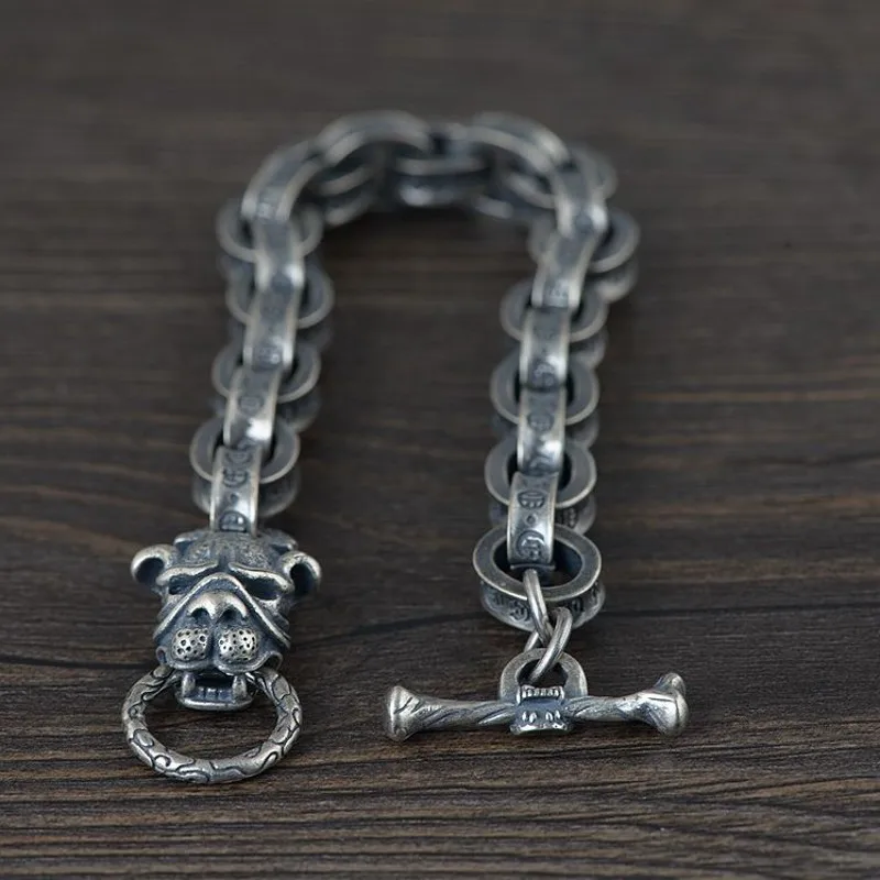 Мужской серебряный браслет с головой леопарда из тайского серебра 100% пробы |