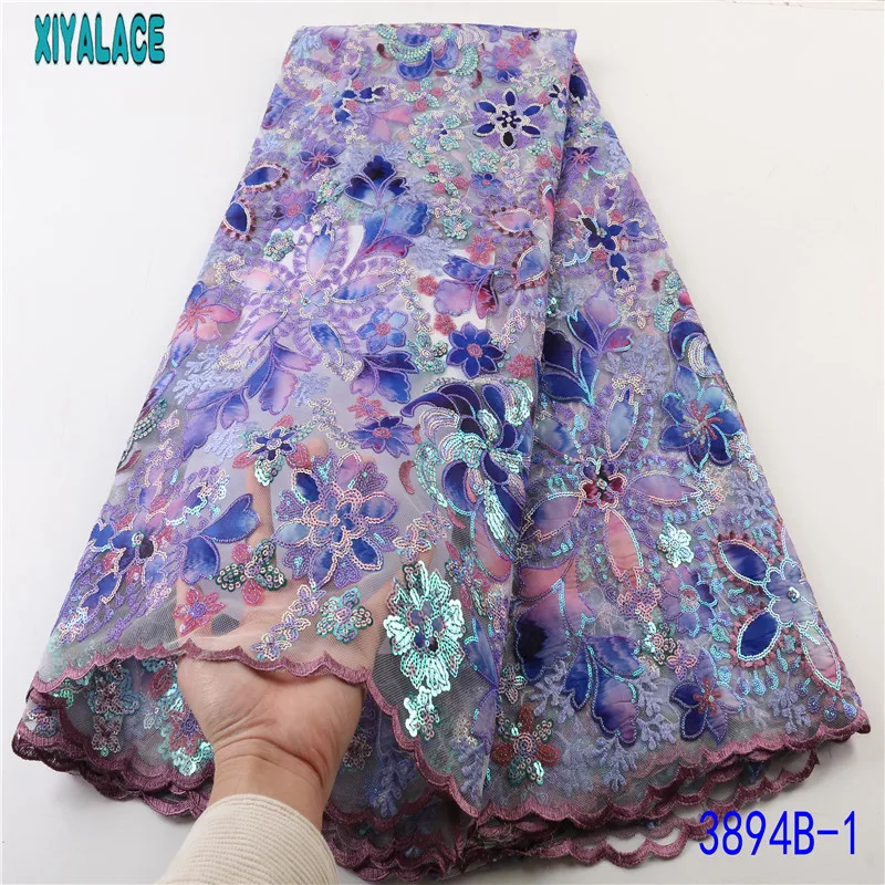 

Africa Lace High Quality Lace Fabric Sequin Fabric French Net Lace with Sequence Chiffon Flowers Pattern for Sewing KS3894B