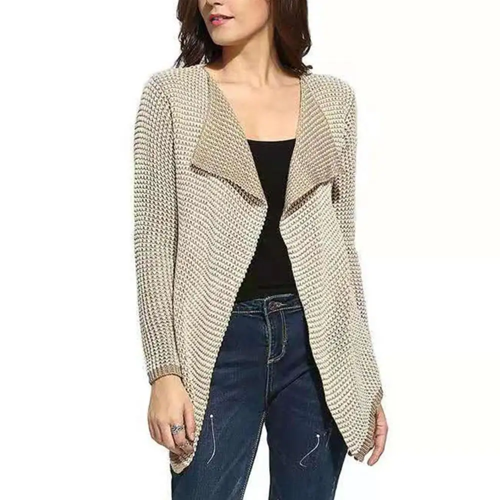 

New 2021 Collared Check Open Front Cardigan Women Long Sleeve Casual Coat Winter Knitted Sweatersweater