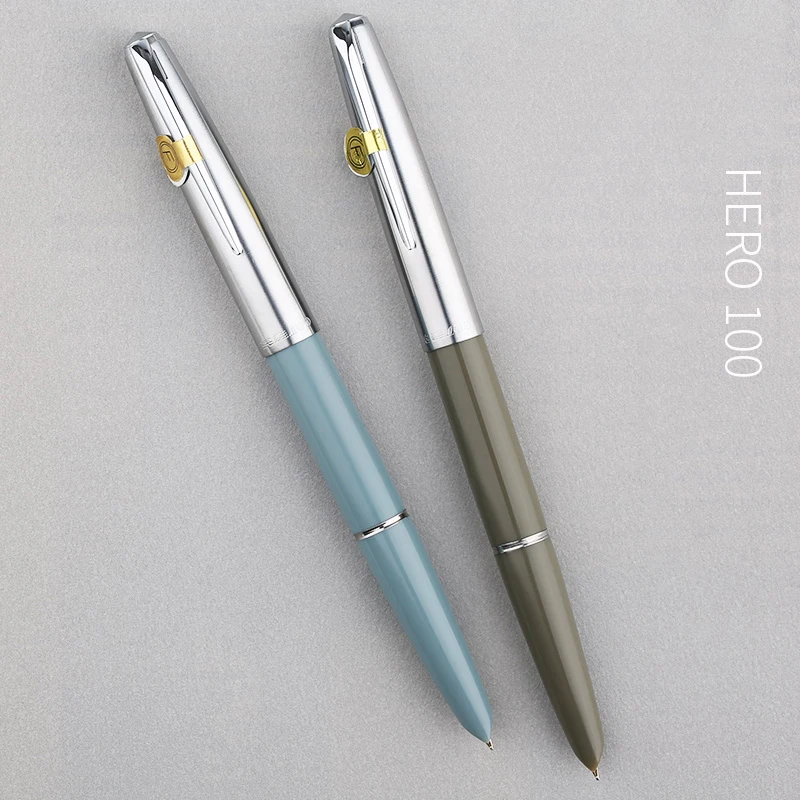 Hero 100 14K Gold Nib Classic Fountain Pen Authentic Quality Metal All Steel / Semi-Steel Outstanding Ink Pen Writing Gift Set