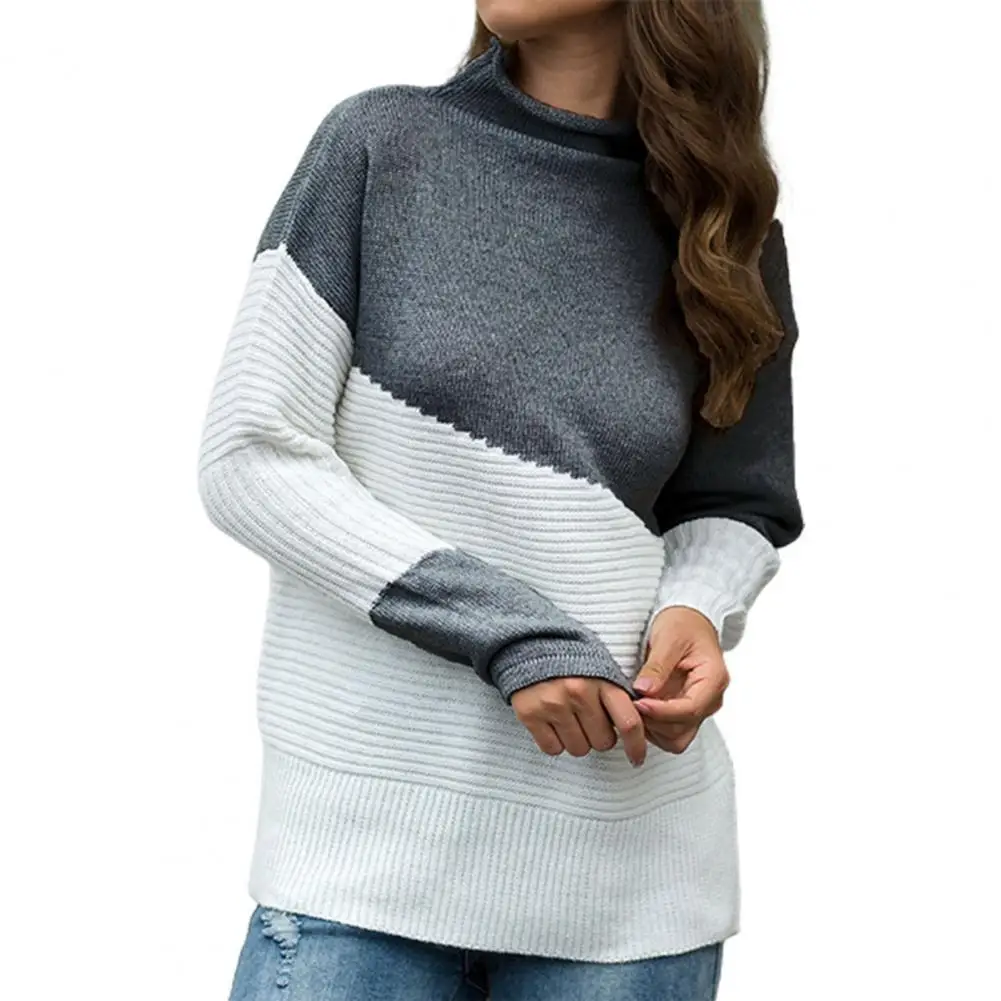 

Женский свитер с цветными вставками, Необычные рукава, сезон осень-зима, свободная водолазка в рулоне, вязаный Топ, пуловер для повседневной...