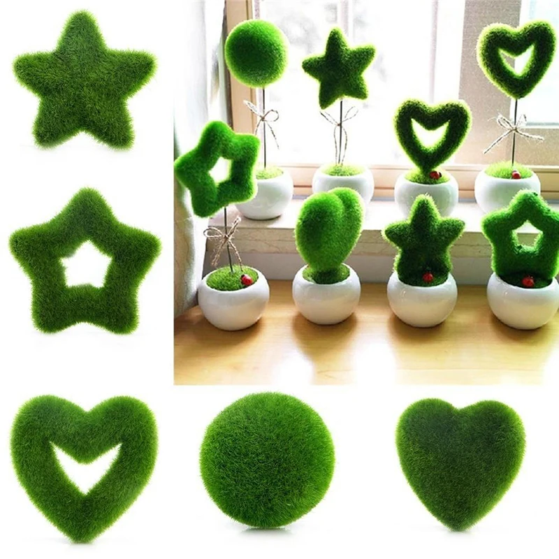 Artificial Simulation Green Potted Plant Flocking Love Heart Star Ball Bonsai Fake Flower Grass Home Garden Party Decorations |