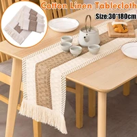 cotton linen table runner with tassel long tablecloth retro macrame table runners for wedding festival event table decoration