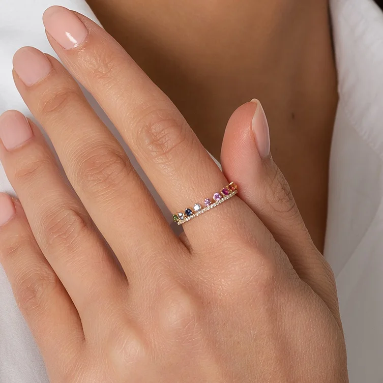 

minimal delicate fashion women rings rainbow cubic zirconia engagement ring