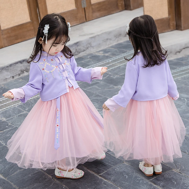 Детская одежда платье Hanfu для малышей маленьких девочек юбка принцессы китайская