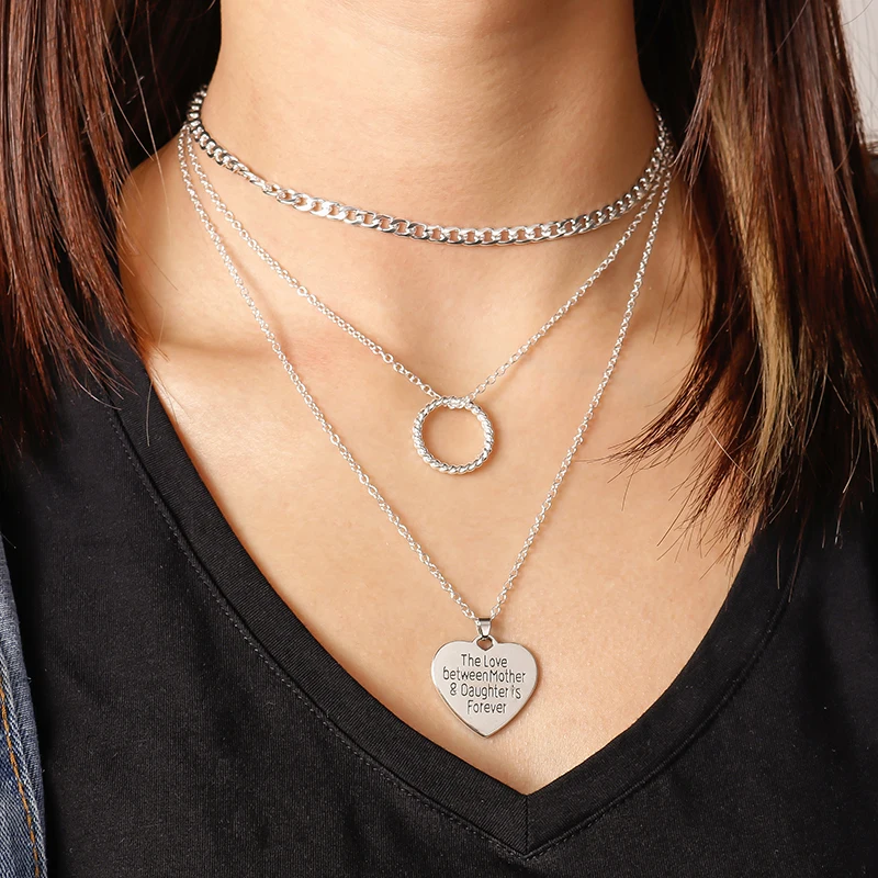 

The Love Between Mother&Daughter is Forever Heart Necklaces for Women Multi-Layer Chain Necklace Twist Circle Pendant Jewelry