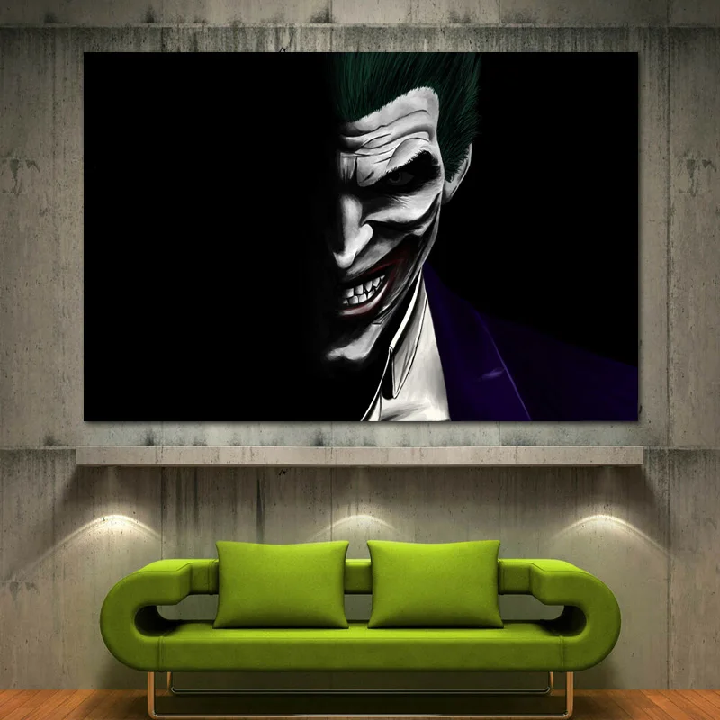 

Comics joker Dark Background Artwork Silk Painting Canvas Wall Art Posters and Prints Modern Home Living Room Decorations