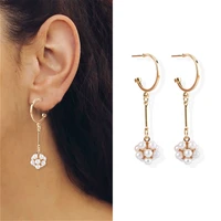 trend simulated pearl long earrings for women baroque elegant easthetic flower dangle drop earrings jewelry