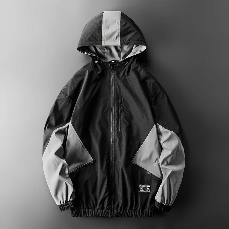 

Japanese Casual Sports Jacket Men's Fashion Color Block Hooded Jacket 2021 Spring and Autumn Youth Harajuku Men Jacket
