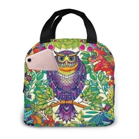 cute colorful owls cooler bag portable zipper thermal lunch bag convenient lunch box tote food bag