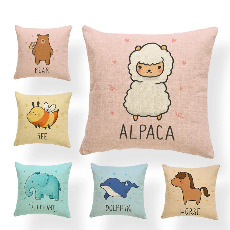 

Furry Cute Pillowcase Text Sheep Bee Dolphin Panda Cushion Cover Home Decoration Sofa Polyester Linen 45 * 45Cm Throw Pillow
