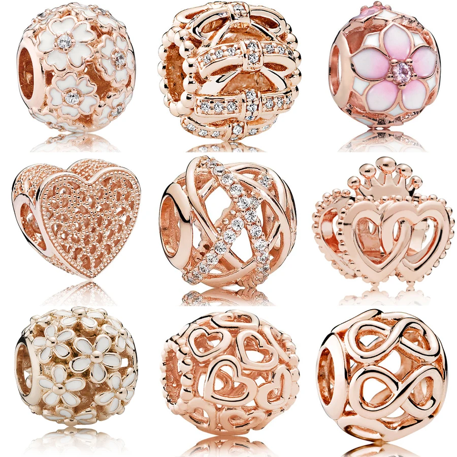 

Real 925 sterling silver rose gold Inner Radiance Charm charm Fit pandora bracelet heart charm DIY jewelry