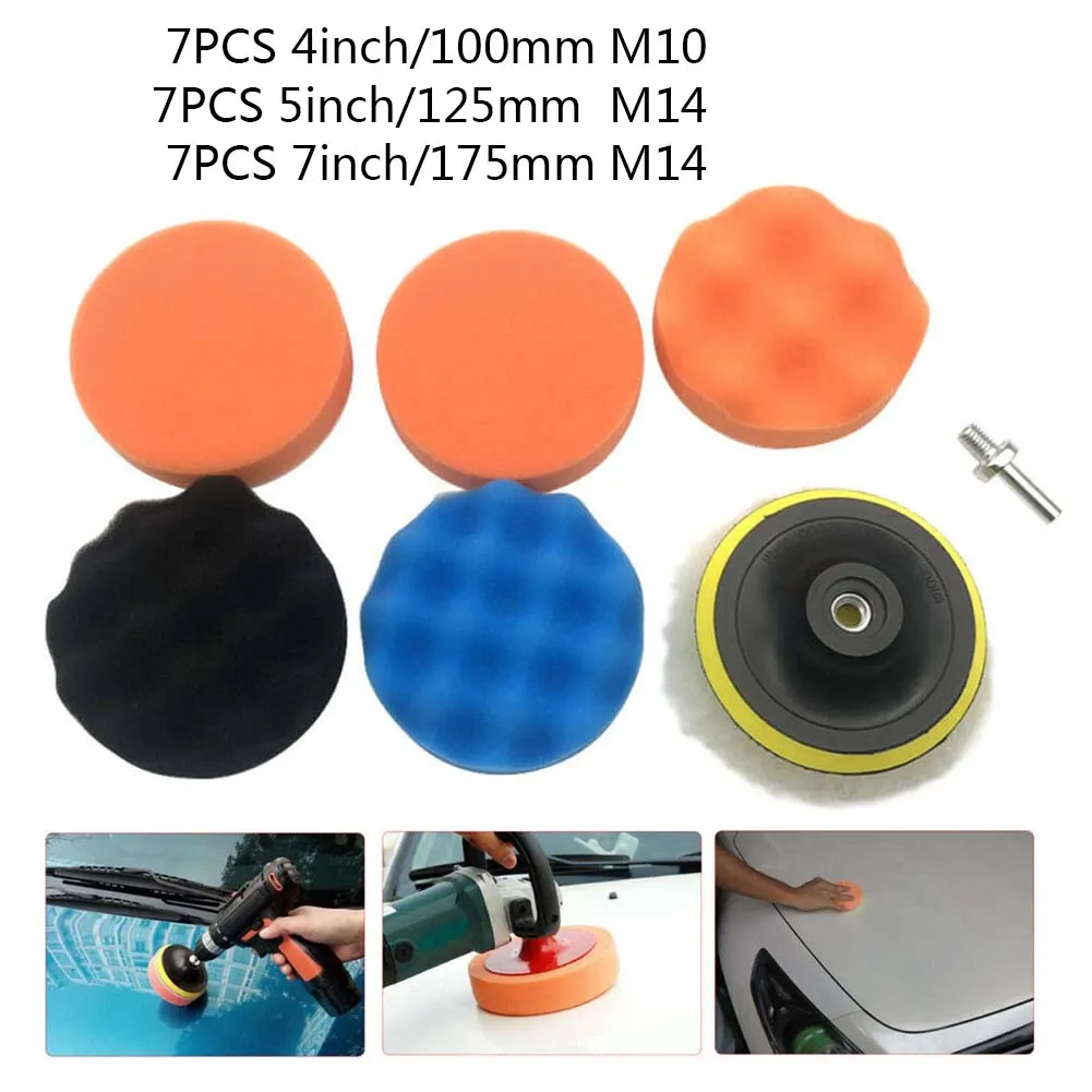 

4inch/5 Inch/7inch 7pcs Polishing Buffing Pads With M14 Drill Adapter For Car Polisher Woolen Buffer Pad