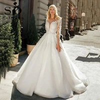 sodigne modern long sleeve wedding dress a line 3d floral lace sexy bridal dress princess wedding gowns beach vestido de noiva